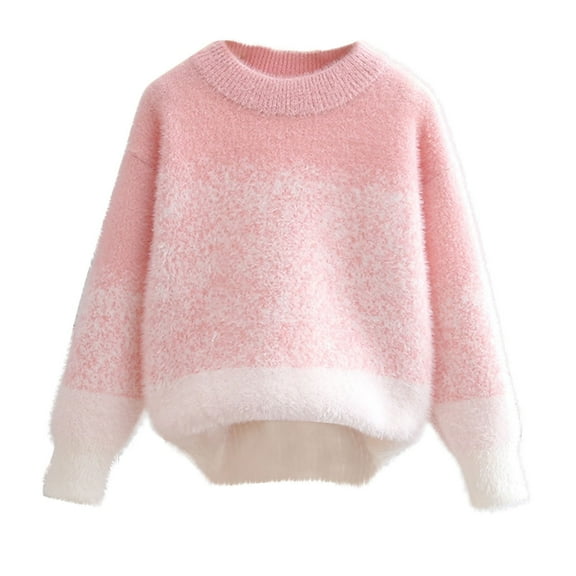 Atogsazn Kids Girls Knitted Sweater Children Crewneck Long Sleeve Sweaters Winter Warm Clothes Fashion A-Pink 9-10 Years