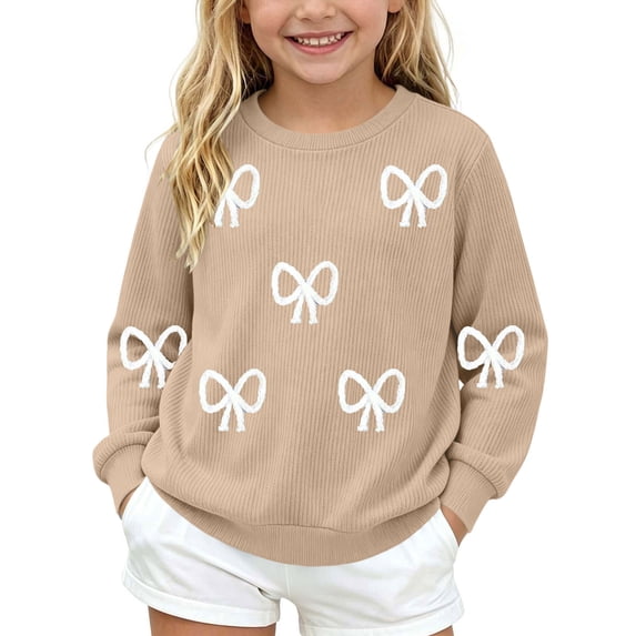 Atogsazn Kids Girls Knitted Sweater Childrens Casual Long Sleeve Pullover Sweaters Fall Winter Tops Clothes Khaki 5-6 Years Fashion