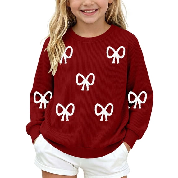 Atogsazn Kids Girls Knitted Sweater Childrens Casual Long Sleeve Pullover Sweaters Fall Winter Tops Clothes Wine 13-14 Years Fashion