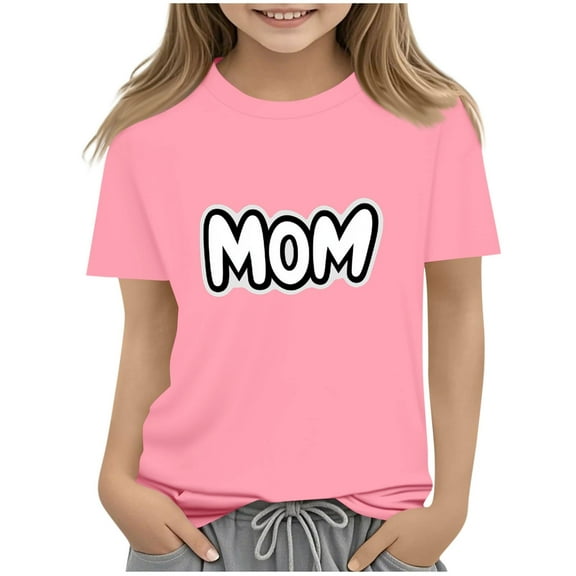 Atogsazn Kids Girls Mom's Day T-shirt Children Casual Crewneck Short Sleeve Tshirt Summer Clothes Basic Top for Boys 01-Pink 3-4 Years