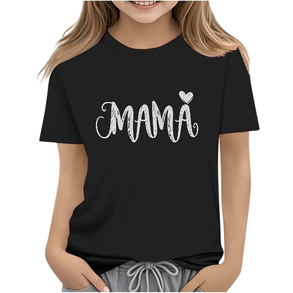 Atogsazn Kids Girls Mom's Day T-shirt Children Casual Crewneck Short Sleeve Tshirt Summer Clothes Basic Top for Boys 04-Black 7-8 Years