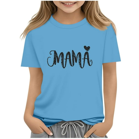 Atogsazn Kids Girls Mom's Day T-shirt Children Casual Crewneck Short Sleeve Tshirt Summer Clothes Basic Top for Boys 04-Blue 2-3 Years
