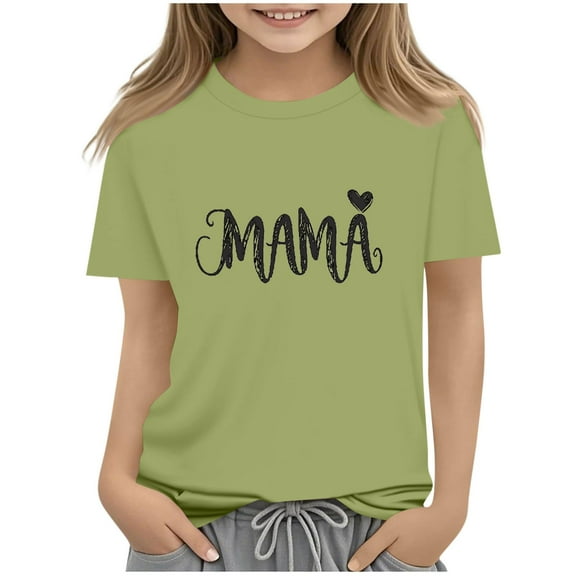 Atogsazn Kids Girls Mom's Day T-shirt Children Casual Crewneck Short Sleeve Tshirt Summer Clothes Basic Top for Boys 04-Green 9-10 Years