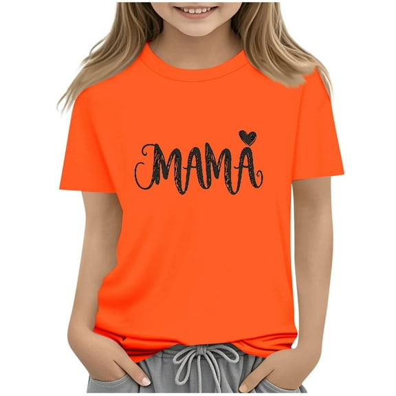 Atogsazn Kids Girls Mom's Day T-shirt Children Casual Crewneck Short Sleeve Tshirt Summer Clothes Basic Top for Boys 04-Orange 3-4 Years