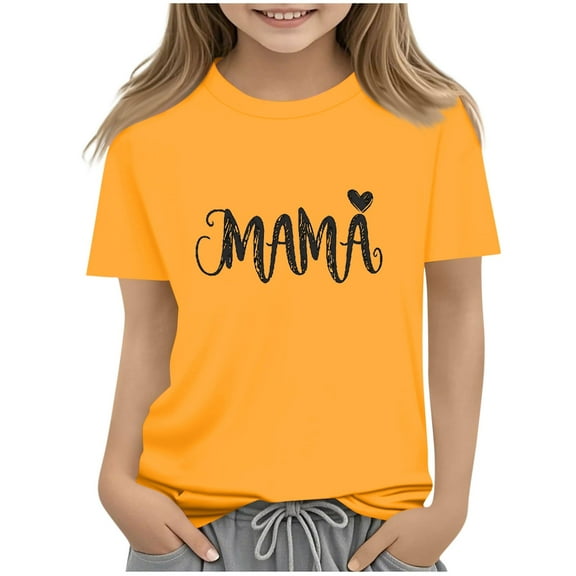 Atogsazn Kids Girls Mom's Day T-shirt Children Casual Crewneck Short Sleeve Tshirt Summer Clothes Basic Top for Boys 04-Yellow 7-8 Years