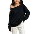 thumbnail image 1 of Atogsazn Kids Girls Off Shoulder Sweatshirt Childrens Casual Loose Long Sleeve Pullover Tops Fall Winter Sweater Black 5-6 Years Fashion, 1 of 8