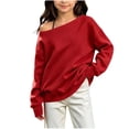 thumbnail image 1 of Atogsazn Kids Girls Off Shoulder Sweatshirt Childrens Casual Loose Long Sleeve Pullover Tops Fall Winter Sweater Red 5-6 Years Fashion, 1 of 8