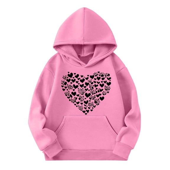 Atogsazn Kids Girls Ovesized Hoodies Children Printed Loose Long Sleeve Hooded Sweatshirt Fall Winter Clothes Fashion B-Pink 11-12 Years