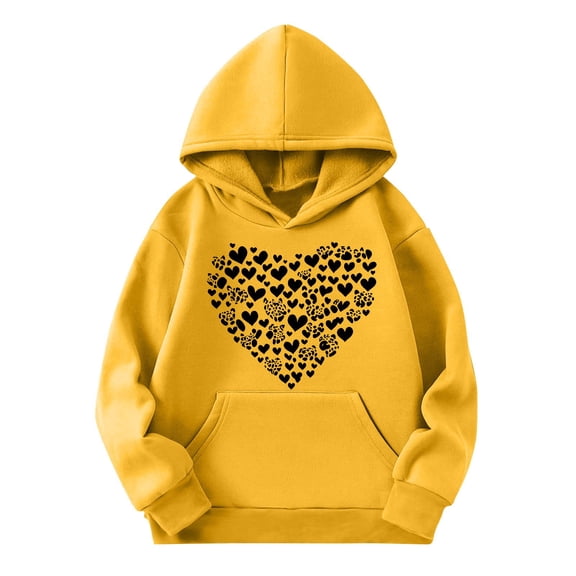 Atogsazn Kids Girls Ovesized Hoodies Children Printed Loose Long Sleeve Hooded Sweatshirt Fall Winter Clothes Fashion B-Yellow 13-14 Years