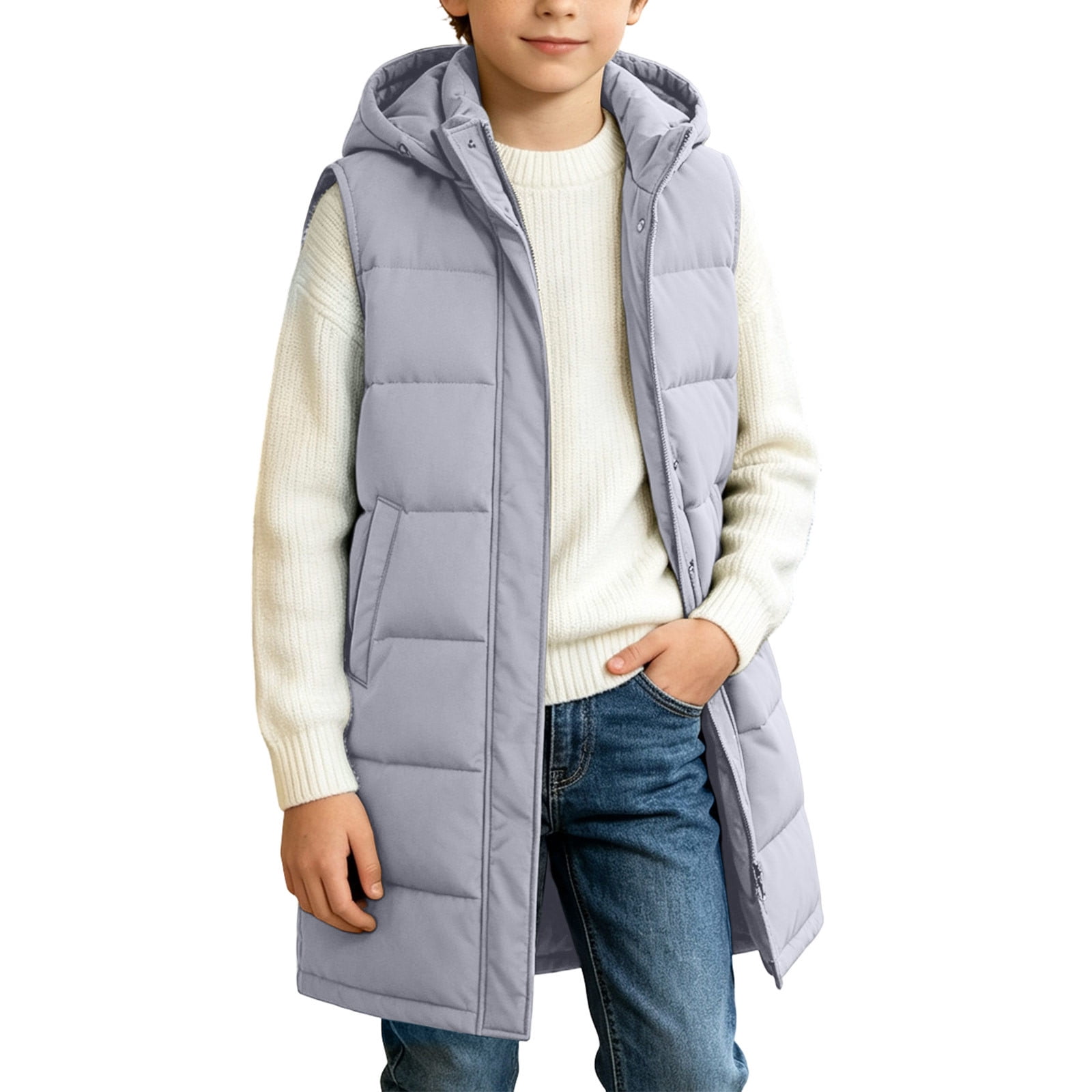 Atogsazn Kids Girls Puffer Jacket Childrens Full Zip Sleeveless Hooded ...