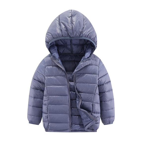 Atogsazn Kids Girls Puffer Jackets Children Fleece Zip Up Long Sleeve Hooded Coat Winter Thick Warm Clothes B-Gray 4-6 Years on Clearance