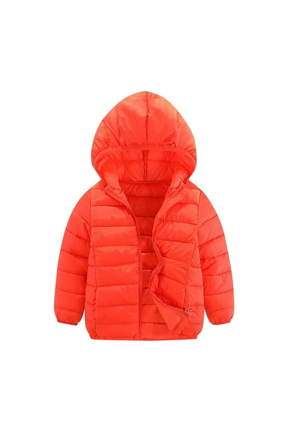 Kids Girls Puffer Jackets Children Fleece Zip Up Long Sleeve Hooded Coat Winter Thick Warm Clothes B-Orange 4-6 Years