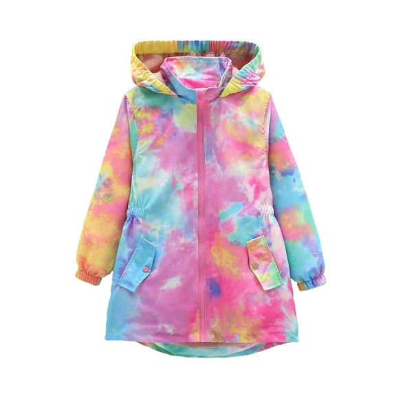 Atogsazn Kids Girls Rain Jacket Children's Lightweight Windproof Hooded Rain Coat Zip Up Long Sleeve Jackets Clothes Multicolor 10-11 Years
