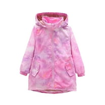 Atogsazn Kids Girls Rain Jacket Children's Lightweight Windproof Hooded Rain Coat Zip Up Long Sleeve Jackets Clothes Pink 6-7 Years