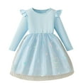 thumbnail image 1 of Atogsazn Kids Girls Ruffle Sleeve Dress Casual Ribbed Long Sleeve Tulle Dresses for Children Summer Princess Clothes 01-Blue 3-4 Years Fashion, 1 of 8