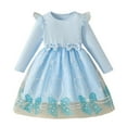 thumbnail image 1 of Atogsazn Kids Girls Ruffle Sleeve Dress Casual Ribbed Long Sleeve Tulle Dresses for Children Summer Princess Clothes 07-Blue 3-4 Years Fashion, 1 of 7