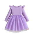 thumbnail image 1 of Atogsazn Kids Girls Ruffle Sleeve Dress Casual Ribbed Long Sleeve Tulle Dresses for Children Summer Princess Clothes 08-Purple 9-10 Years Fashion, 1 of 8