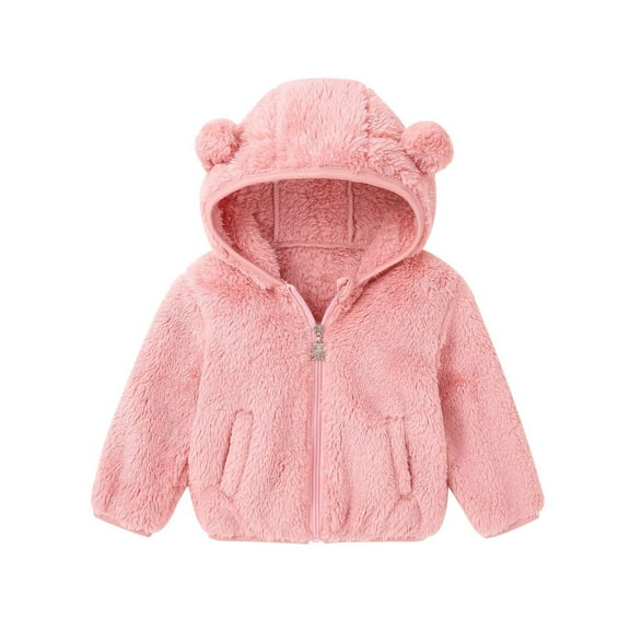 Atogsazn Kids Girls Sherpa Jacket Children Full Zip Fleece Long Sleeve Coat Thick Warm Tops Clothing 03-Pink 3-4 Years Fashion
