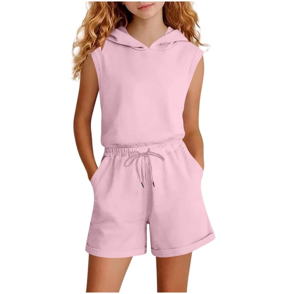 Atogsazn Kids Girls Summer 2 Piece Clothes Set Children Casual Loose Fit Hooded Tank Tops and Shorts Outfit Trendy Pink 3-4 Years Fashion