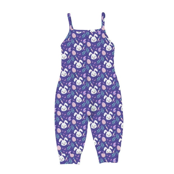 Atogsazn Kids Girls Summer Easter Jumpsuit Bunny Playsuit Strap Romper Summer Outfits Clothes Romper For Toddler Purple 1Years