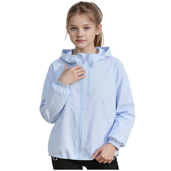 Atogsazn Kids Girls Summer Jacket Children Casual Zip Up Long Sleeve Sun Protection Coat Lightweight Tops Clothes Blue 8-9 Years Fashion