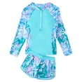 thumbnail image 1 of Atogsazn Kids Girls Summer Swimsuit Children Rash Guard Half Zip Slim Fit Swimwear Athletic Shorts Outfit Light Blue 11-12 Years Fashion, 1 of 9