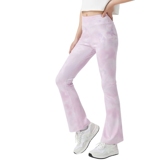 Atogsazn Kids Girls Tie Dye High Waisted Leggings Children Flare Leg Yoga Pants Athletic Bell Bottoms Pant Purple 14-15Years Fashion
