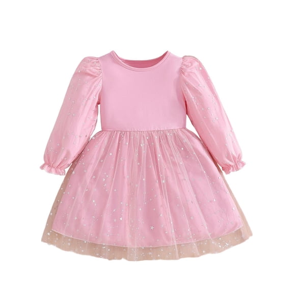 Atogsazn Kids Girls Tulle Dress Toddler Casual Summer Ribbed Ruffle Sleeve Dresses Crew Neck Princess Outfit 03-Pink 7-8 Years Fashion