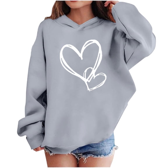 Atogsazn Kids Girls Valentines Day Hoodies Children Casual Hearts Long Sleeve Pullover Sweatshirt Fleece Outfit Outerwear Tops 06-Gray 4-5 Years Fashion