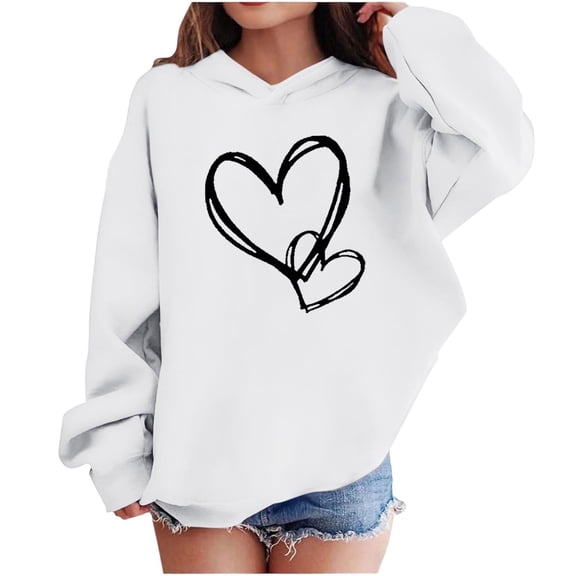 Atogsazn Kids Girls Valentines Day Hoodies Children Casual Hearts Long Sleeve Pullover Sweatshirt Fleece Outfit Outerwear Tops 06-White 11-12 Years Fashion