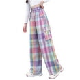 thumbnail image 1 of Atogsazn Kids Girls Wide Leg Plaid Sweatpant Children Casual Baggy Pajamas Pant Loungwear Cargo Trouser with Pocket Pink 13-14 Years Fashion, 1 of 7