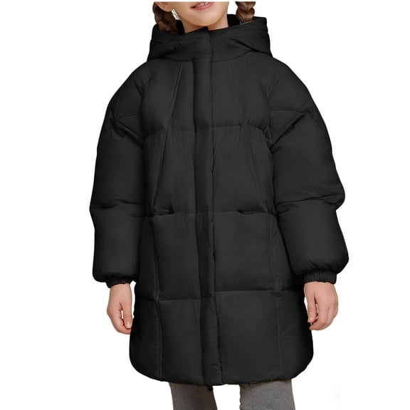 Atogsazn Kids Girls Winter Puffer Jacket Children Full Zip Long Sleeve Thick Warm Coat Outerwear Outfit Clothing 05-Black 4-5 Years Fashion