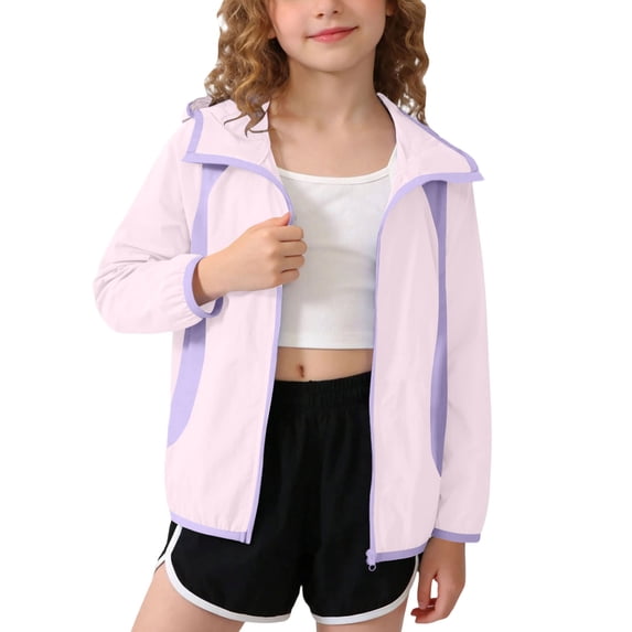 Atogsazn Kids Girls Zip Up Jacket Childrens Casual Lightweight Sun Protection Long Sleeve Hooded Jacket Tops Pink 13-14 Years Fashion