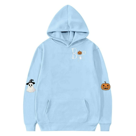 Atogsazn Kids Halloween Oversized Hoodie Girls Spooky Pumpkin Pullover Sweatshirt Fall Fleece Outerwear Clothes 01-Light Blue 5-6 Years Fashion