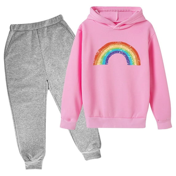 Atogsazn Kids Jogger Sweatsuit Set 2PCS Children's Print Long Sleeve Hoodie Pullover Sweatpants for Boys Girls C-Pink B 5-6 Years