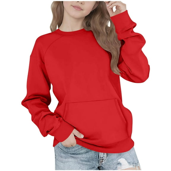 Atogsazn Kids Oversized Sweatshirt Casual Crewneck Long Sleeve Pullover Sweater Fleece Coat Fall Clothes Red 14-15 Years Fashion