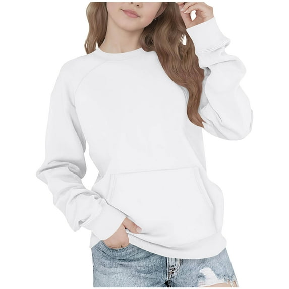 Atogsazn Kids Oversized Sweatshirt Casual Crewneck Long Sleeve Pullover Sweater Fleece Coat Fall Clothes White 11-12 Years Fashion