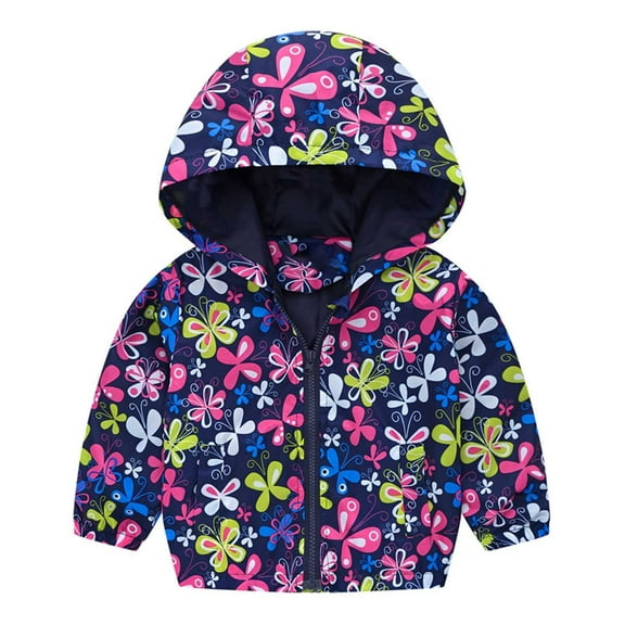 Atogsazn Kids Rain Jacket Clearance Toddler Kids Baby Boys Girls Fashion Cute Flowers Car Pattern Windproof Jacket Hooded Coat 2-3 Years Dark Blue