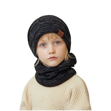 Atogsazn Kids Winter Beanie Hat Scarf Set Warm Knit Hat Soft Neck Warmer Set for Boys Girls Children's Fleece Lined Set 02-Black Free Size on Clearance