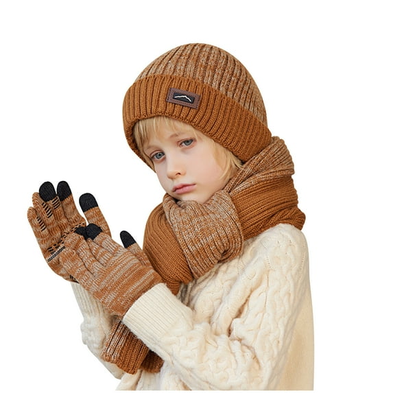 Atogsazn Kids Winter Beanie Hat Scarf Set Warm Knit Hat Soft Neck Warmer Set for Boys Girls Children's Fleece Lined Set 05-Brown Free Size