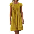 thumbnail image 1 of Atogsazn Linen Dresses for Women Crewneck Short Sleeve Empire Waist Dress Trendy Smocked Flowy Boho Dresses 2024 Yellow S Clearance Sale, 1 of 8