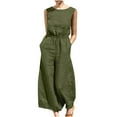 thumbnail image 1 of Atogsazn Linen Jumpsuits for Women Sleeveless Solid Crewnek Loose Wide Leg Palazzo Cropped Pants Lounge Romper with Pockets Green M, 1 of 9
