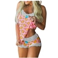 thumbnail image 1 of Atogsazn Lingerie for Women Pajama Set Lace Trim Short 2 Piece Pjs Set V Neck Sleeveless Sleepwear Drawstring Waist Nightwear Pink C XXL on Clearance, 1 of 6