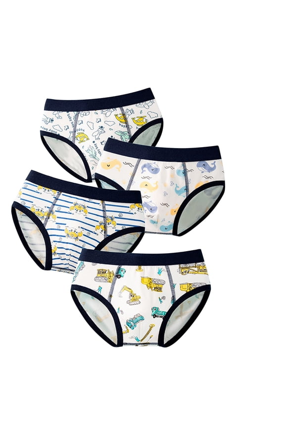 Little Boys Briefs Boy Underpants Briefs with Patterns Double Layer Crotch Breathable Underwear Kids Baby 4PCS White 5 Years