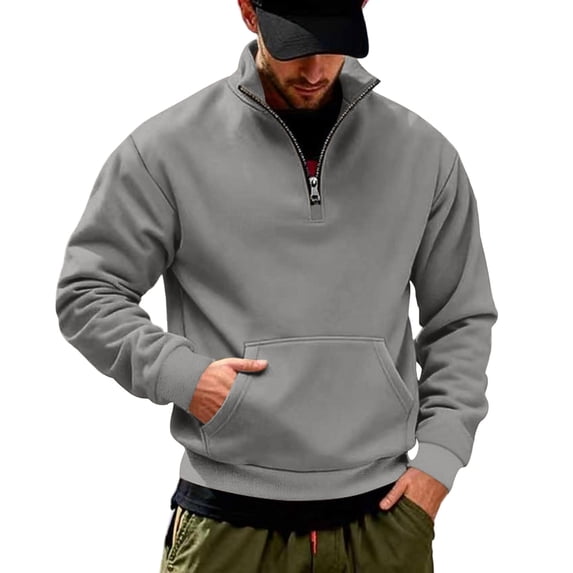 Atogsazn Men's 1/4 Zip Sweatshirt Casual Long Sleeve Pullover Sweater Fall Winter Tops Outerwear with Pocket Gray XL Fashion