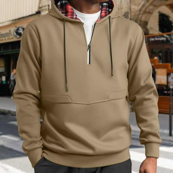 Atogsazn Men's Athletic Hoodie Casual Long Sleeve Hooded Sweatshirt Jogger Pullover Tops Spring Fall Outfit Khaki M