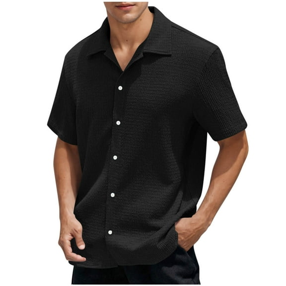 Atogsazn Men's Button Shirt Short Sleeve Casual Dress Shirts Summer Beach Shirt for Mens Clothes Trendy 2025 Black XXL
