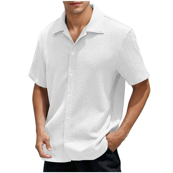 Atogsazn Men's Button Shirt Short Sleeve Casual Dress Shirts Summer Beach Shirt for Mens Clothes Trendy 2025 White M