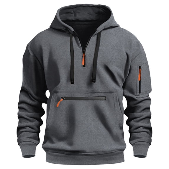 Atogsazn Men's Cargo Hoodies Casual 1/4 Zip Tactical Hoodie Casual Fleece Sweatshirt Fall Clothes Tops 02-Dark Gray L Fashion