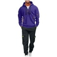 thumbnail image 1 of Atogsazn Men's Cargo Sweatsuit Quarter Zip Pullover Sweatshirt Sweatpant Sets 2 Piece Tactical Outfit Hiking Set 02-Purple S Fashion, 1 of 5